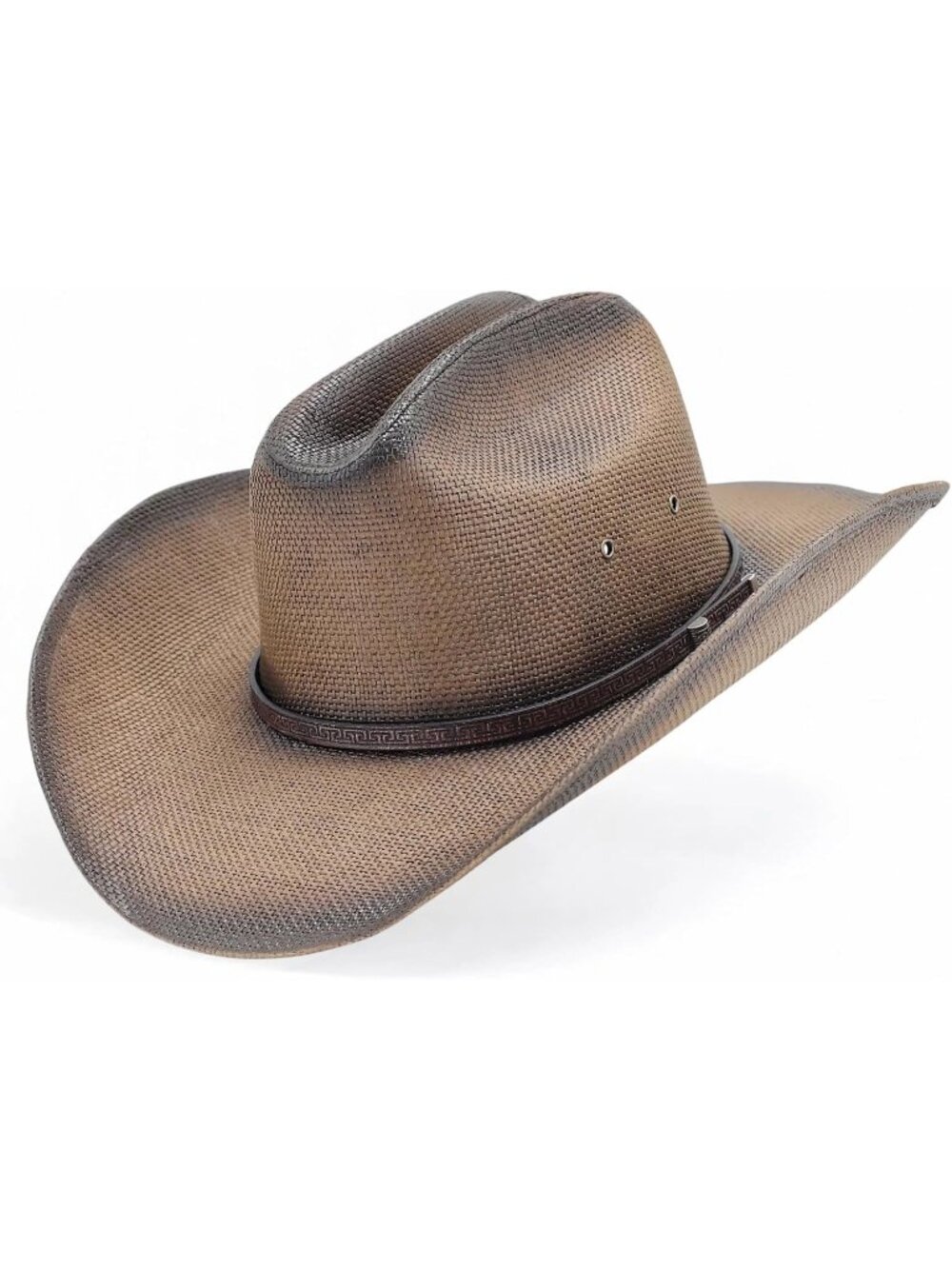 Unisex Brown Straw Cattleman Crease Shapeable Wide Brim Western Cowboy Sun Hat